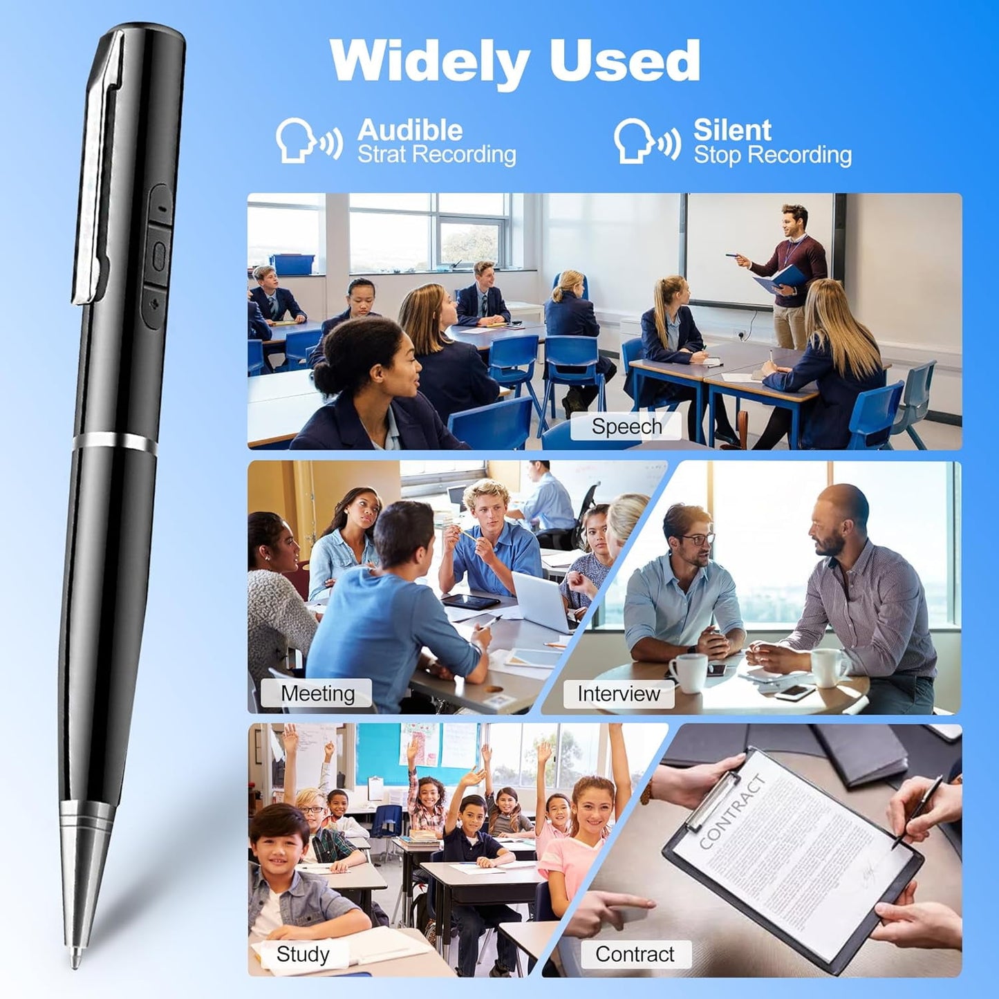 AI Digital Voice Recorder-64GB Voice Activated Recorder with Playback AI-Intelligent Noise Reduction Mp3 Player Voice Activated Sound Audio Tap Recorder Device for Meeting Course Lectures Interviews