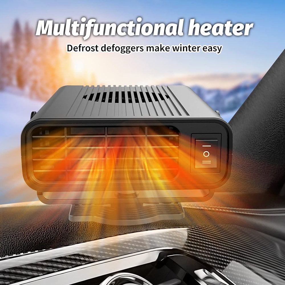2 in1 Fast Heating and Cooling Car Heaters Portable Car Heater 12v Car Heater and Defroster Plug-In Car Windscreen Fan For All Cars 360°Degree Defroster with Rotatable Suction Holder Black