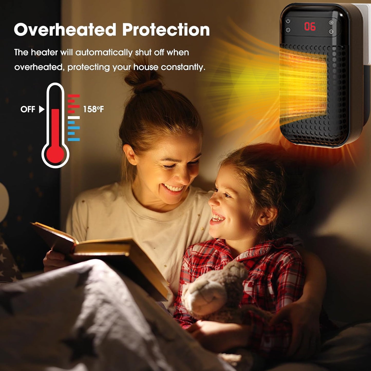 MUSICOZY Upgrade Smart Wall Space Heater 500W/800W Portable Electric Small Heater With Adjustable Thermostat and Timer Overheat Protection Safe Heater for Office Dorm Dog Room (Black-500W)