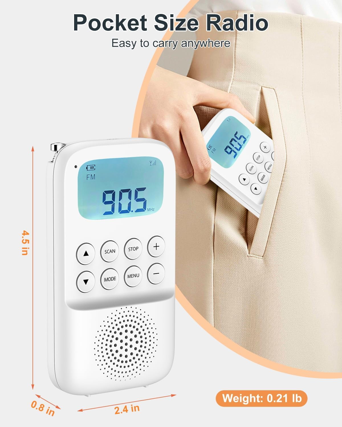 Digital AM FM Walkmen Radio with Bluetooth Portable Rechargeable Transistor Radio with Alarm Clock Built-in Speaker and Headphone Jack Support TF Card Playback