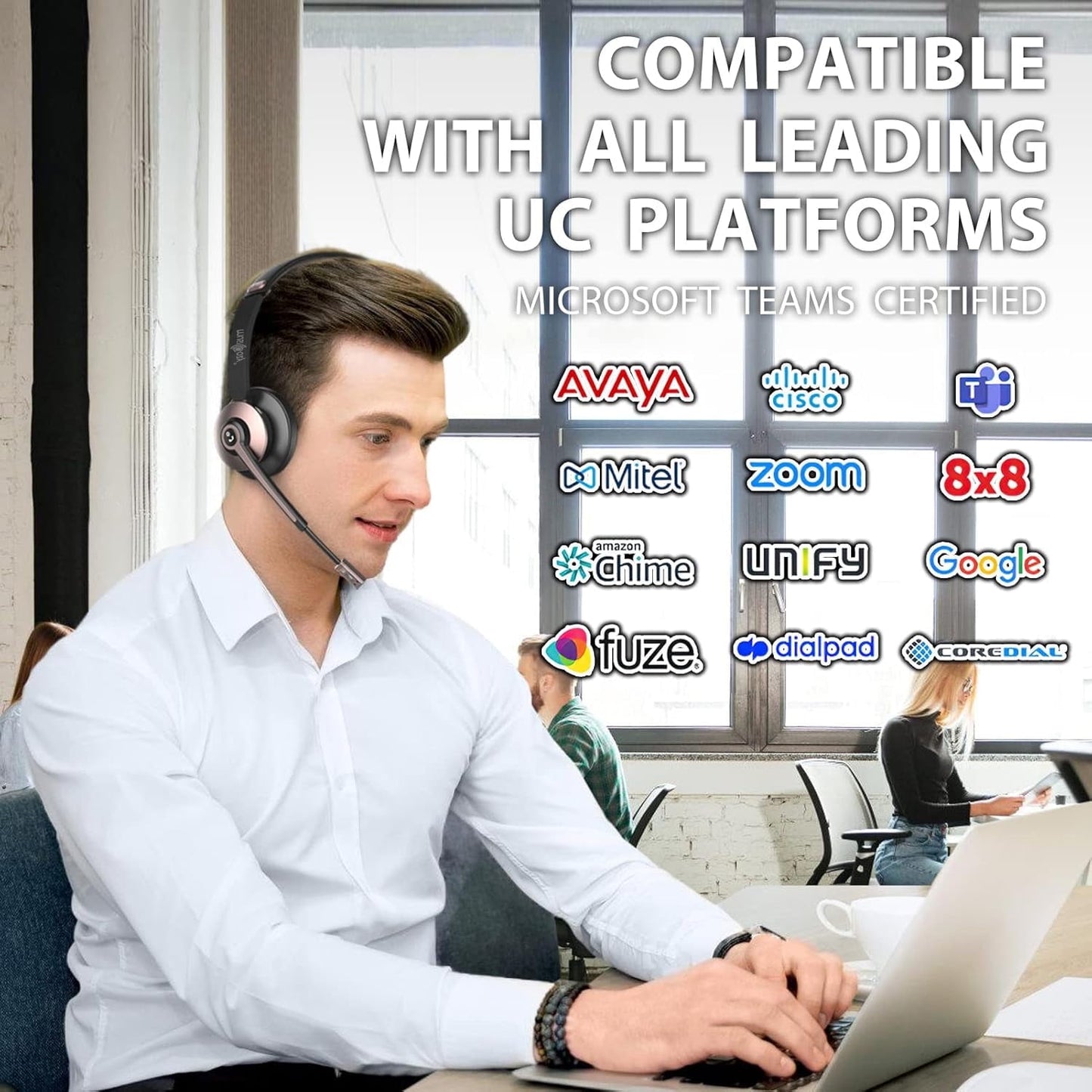 MUSICOZY Bluetooth Headset with Microphone Wireless Headphones with Noise Cancelling Mic 26hrs talktime On Ear Headphones with Mic Mute for Mac/Laptop/Zoom/Teams/Call Center/Office/Home Rose Gold