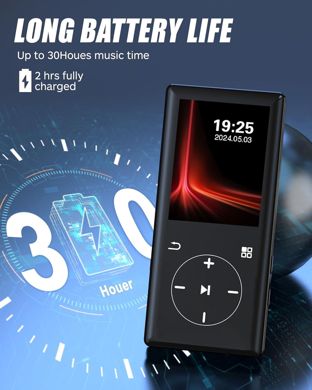 MUSICOZY 96GB MP3 Player with Bluetooth - Portable Mp3 Music Player with HiFi Speaker 2.4 Screen MP3 Player with Voice Recorder FM Radio Touch Buttons Support up to 256GB SD Card For Sports