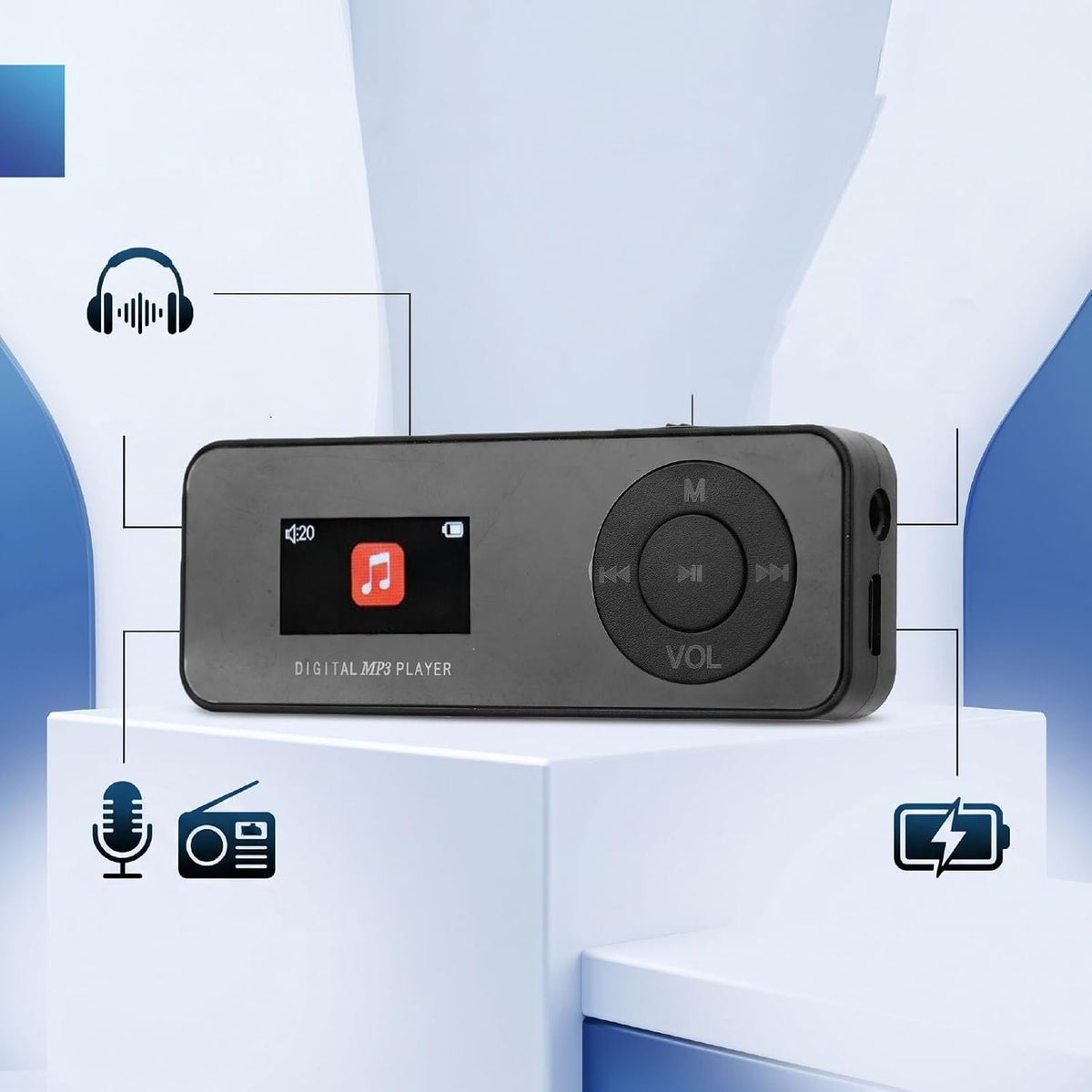 MUSICOZY Portable MP3 Player,Bluetooth 64GB MP3 Player with HD Speaker & Earphone, Mini HiFi Music Player,Built in Voice Recorder, FM Radio,eBook Reader Audio Players, Up to 128GB for Students Sports