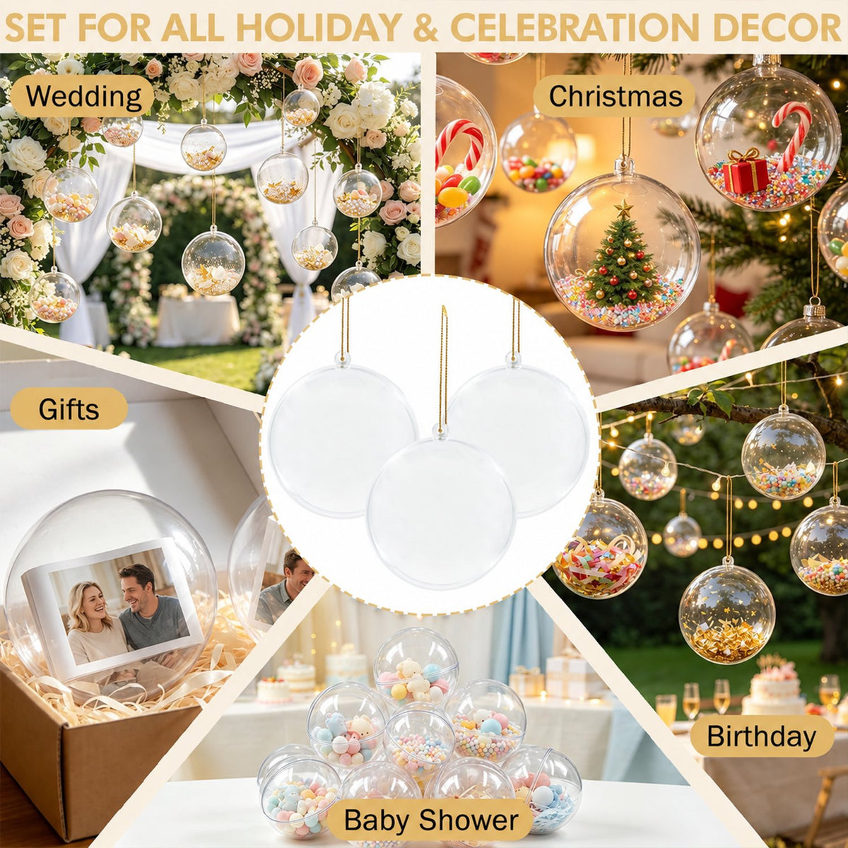 10 Pack Clear Fillable Ornaments Balls for Crafts, Clear Fillable Christmas Ornaments Balls, 3.15" Large Plastic Ornaments Balls for Christmas, Holiday, Wedding, Party, Home Decor