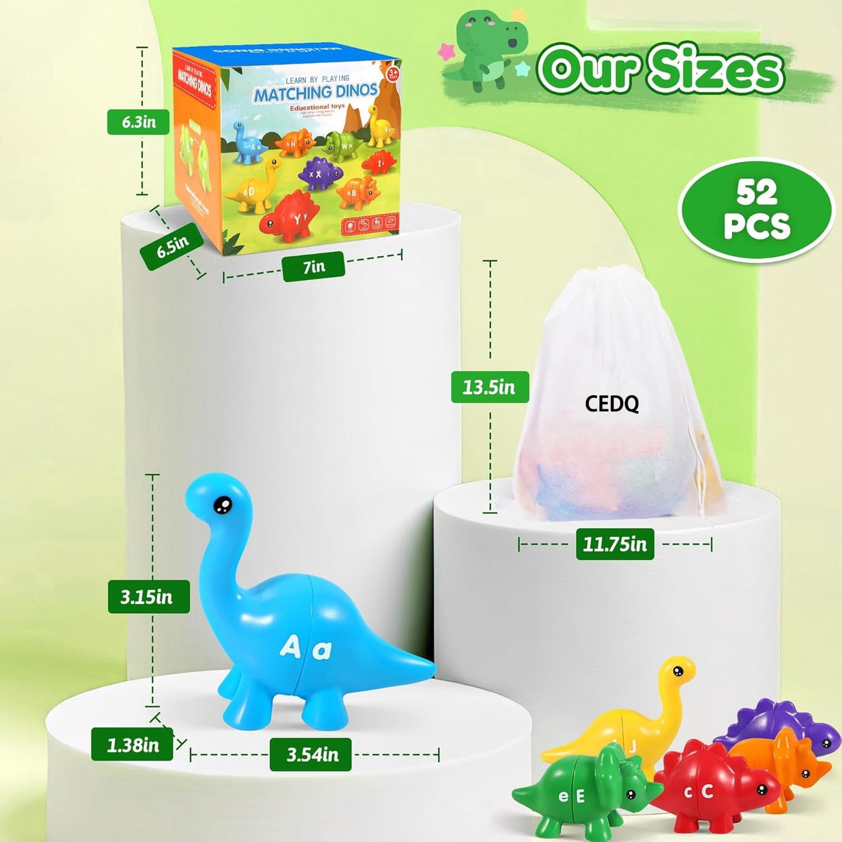 52PCS Baby Learning Toy for 2-5 Matching Letters Dinosaur Toy Montessori ABC Matching Letters Dino Toys Gifts for Toddlers Educational Fine Motor Preschool Learning Toys for 2 3 4 Year Old Boys Girls