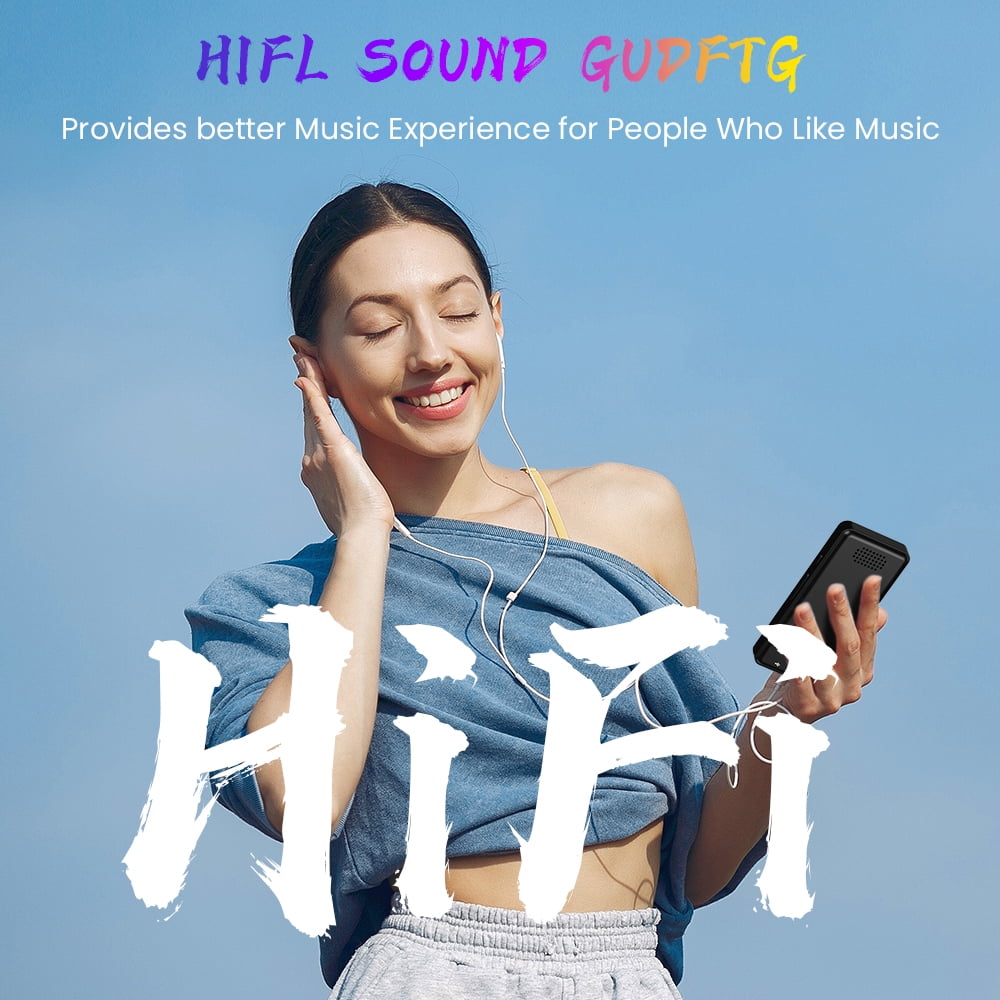 Upgrade MP3 Player with Bluetooth and 64GB Hi-Fi Music Player with Built-in Speaker Earphones Voice-Activated Recording MP3 Players with FM/E-Book/Video Supports up to 128GB for Kids Running Walking