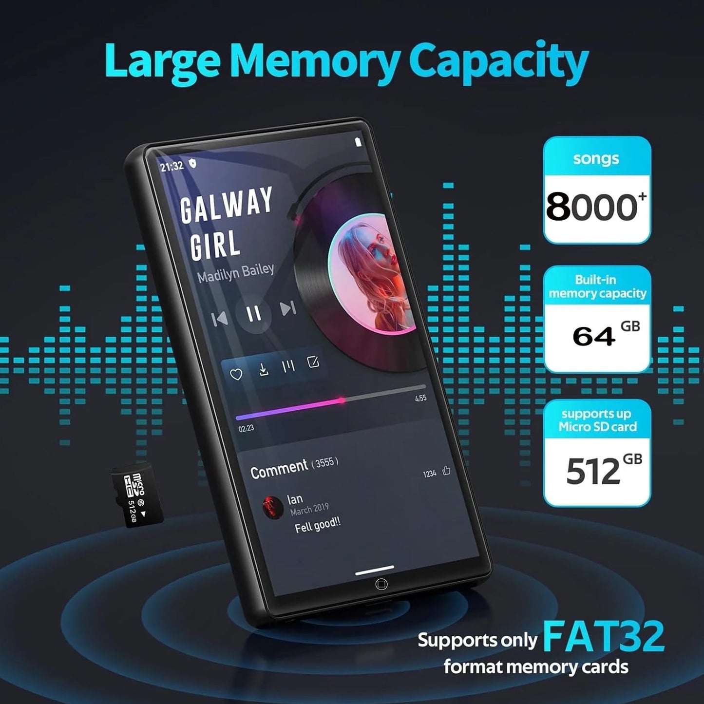 Upgraded 192GB MP3 Player with Bluetooth and WiFi Android 14 OS MP3 & MP4 Players with 4 Touchscreen and Speaker 4GB RAM & 64GB ROM 2500mAh Music Player with Spotify Audible Amazon Music Play Store