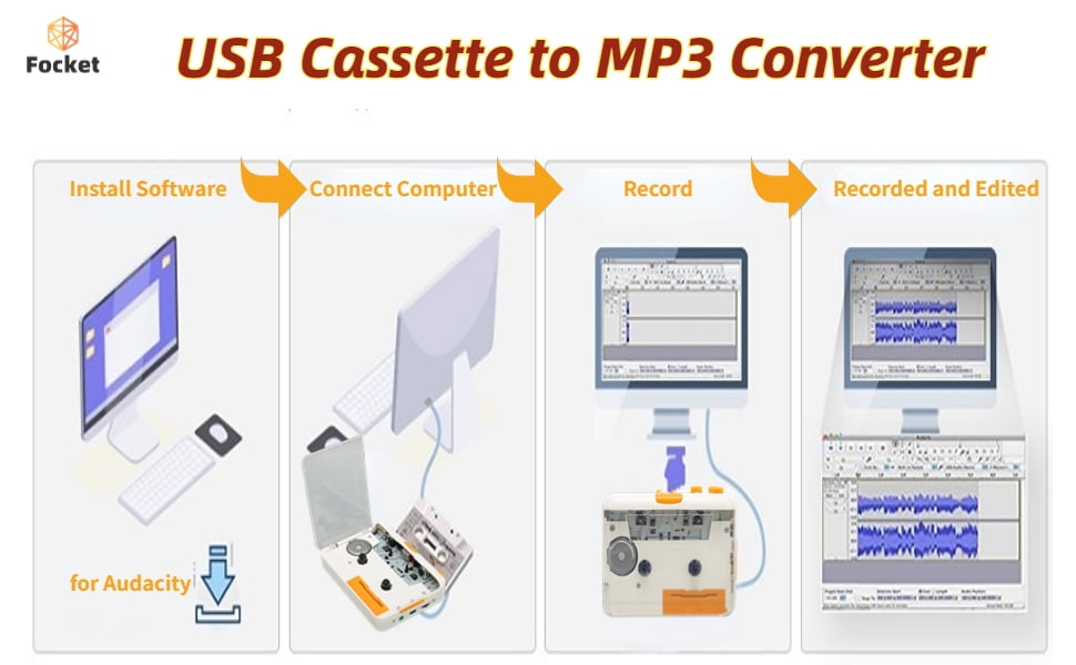 Cassette Player Walkmen MP3 Converter Portable Tape Player Drive USB Cassette to MP3 Converter with Earphone Volume Control Plug and Play Clear Sound Cassette for USB drive for CD for iPod