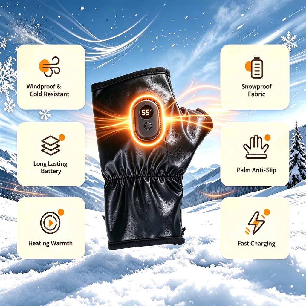 Heated Gloves Rechargeable-Smart Thermostatic Heated Fingerless Gloves Heat Up to 131℉,Portable Heating Glove with Digital Display,3 Temperature Settings for Hiking Skiing Cycling,Gifts for Women Man
