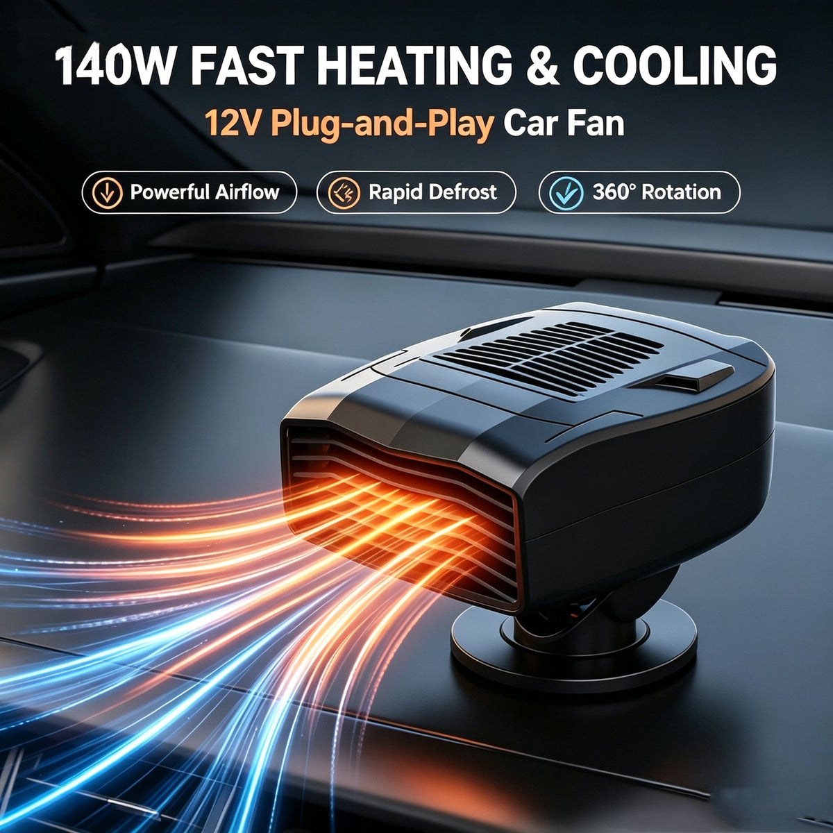 Portable Car Heater, 2 in 1 Fast Heating Cooling Auto Fan,12V/140W Windshield Defogger Window Defroster, 360 Degree Rotation Automobile Defogger Fan, Car Heater Cigarette Lighter Plugs for Car Trucks