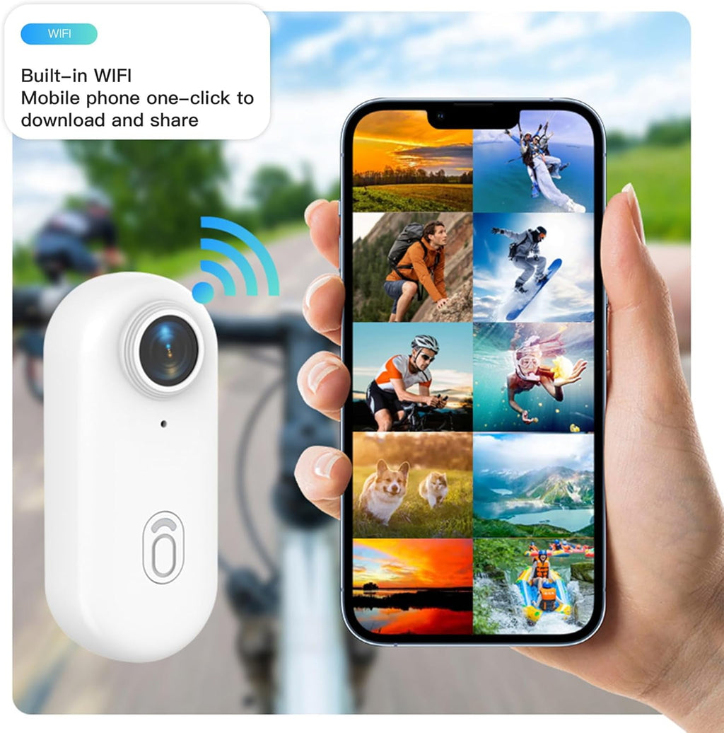 4K Mini WIFI Action Camera 128GB Police Cam Portable Body Cam Wearable Video Recorder with IPX7 Waterproof Underwater Camcorder Helmet Mount Magnetic Sport DV for Bike Cycling Pet Vlogging(White)