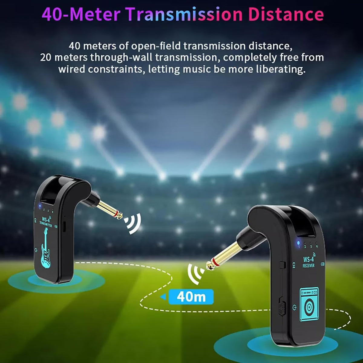 Wireless Guitar System, 2.4 GHz with 8 Channels Rechargeable Audio Wireless Guitar Transmitter Receiver for Electric Bass Guitar Electric Wind Instruments, 48K/16 bit Real-time Transmission (Black)