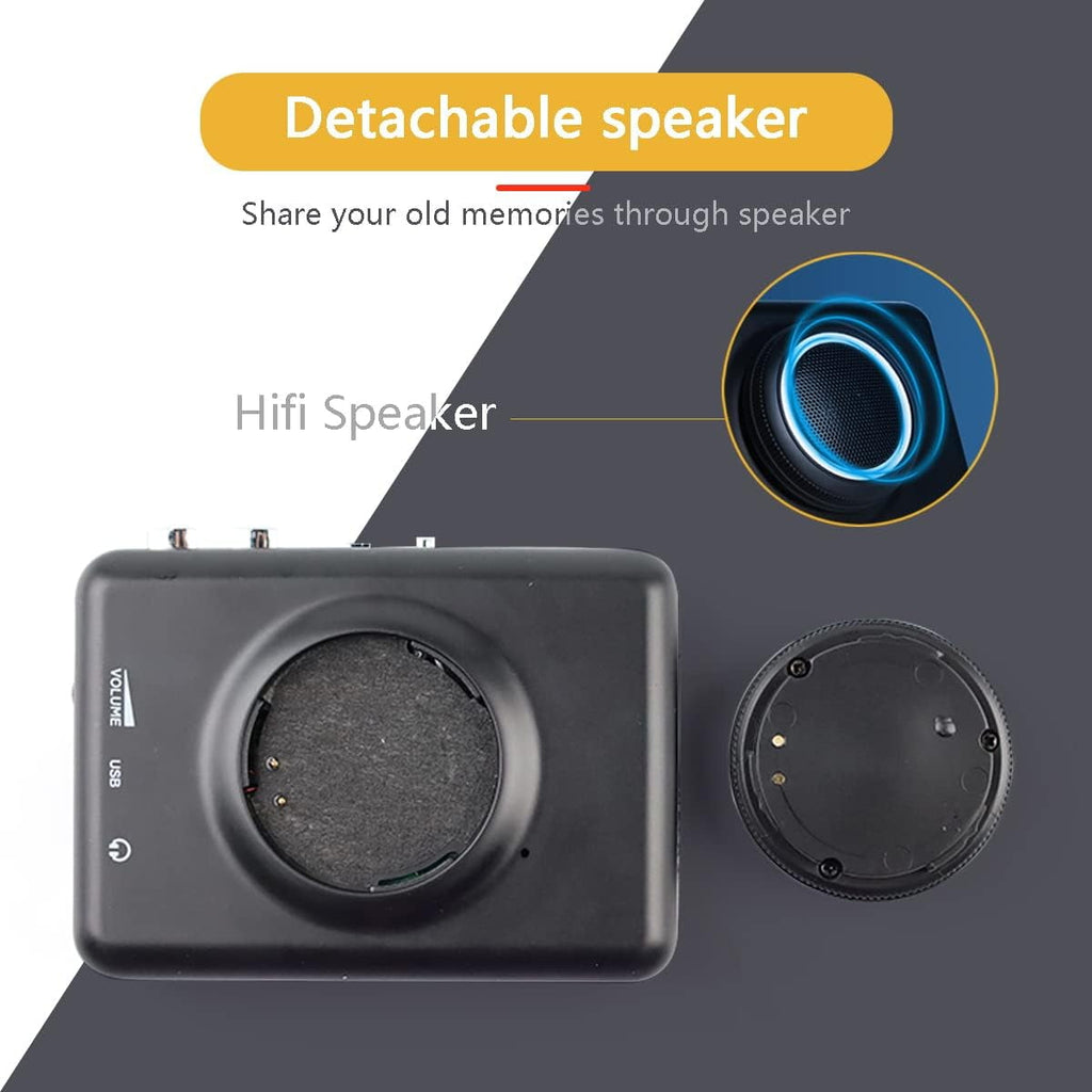 Clear Stereo Auto Reverse Walkmen Cassette Player with Detachable External Speaker-Portable Cassette to MP3 Digital Converter- Convert Tapes to Digital Format via USB-Compatible with MAC Laptops & PC