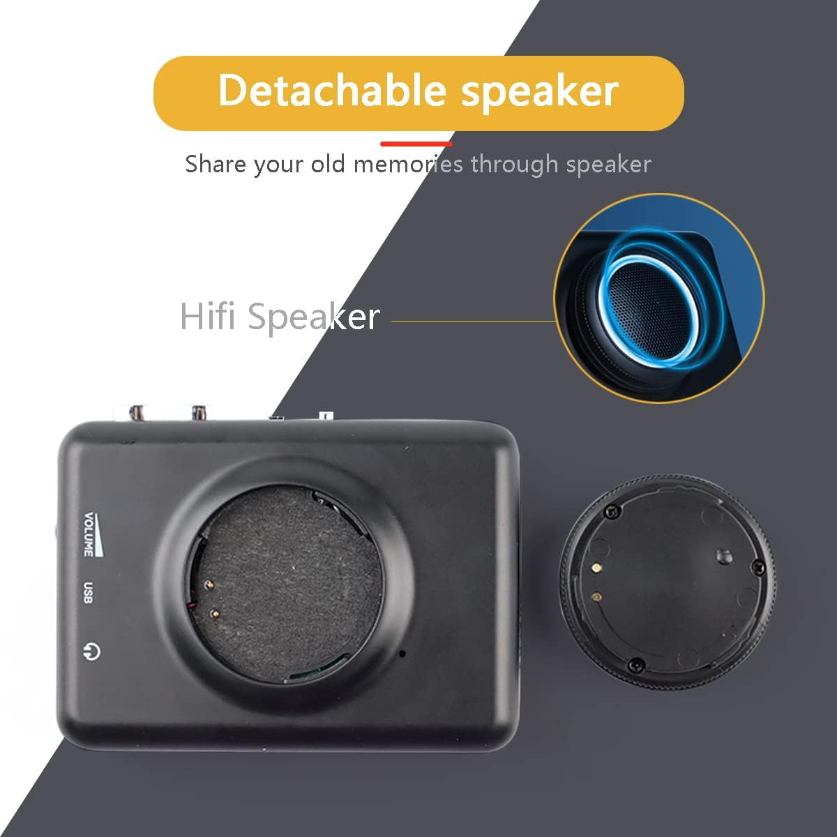 Clear Stereo Auto Reverse Walkmen Cassette Player with Detachable External Speaker-Portable Cassette to MP3 Digital Converter- Convert Tapes to Digital Format via USB-Compatible with MAC Laptops & PC