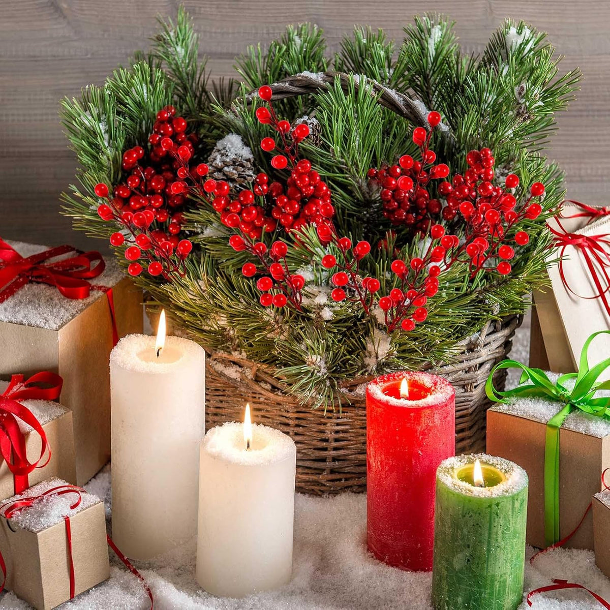 40 Pcs Artificial Berry Stems Branches Fall Halloween Faux Holly Berries Artificial Fall Flowers Accessories for Autumn Thanksgiving Wreath Christmas Tree DIY Craft Decorations Holiday Home Decor