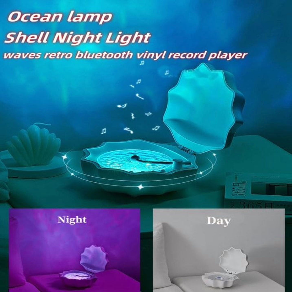 MUSICOZY Waves Vinyl Bluetooth Speaker with Mood Lamp Shell Ocean Wave Projector Light 7 Colors Waves Night Light for Bedroom Living Office (Purple)