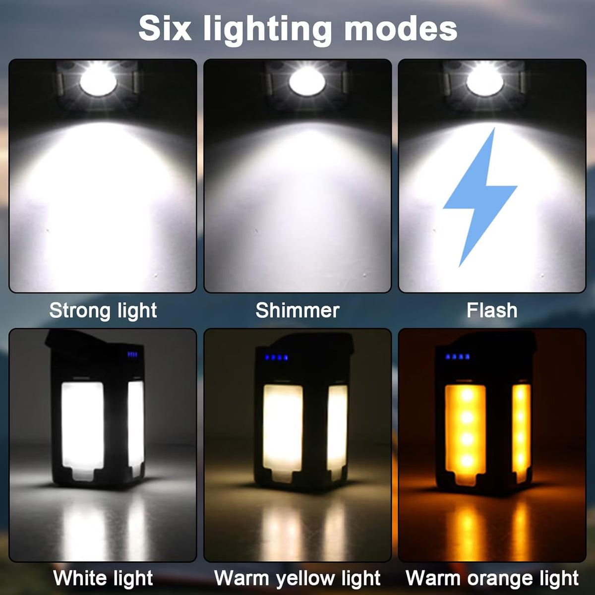 Camping Lantern, Camping Tent Light for Home | 2000 MAh Solar Camping Lights | Solar Portable 6 Modes Dimmable with 90 Degree Expandable 4 Led Lamp for Hiking Patio Tent Power Adventures