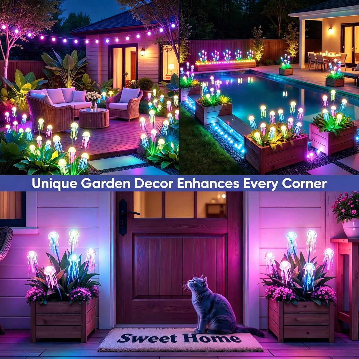 Solar Garden Lights Outdoor 2 Pack 12 LEDs Waterproof Solar Powered Jellyfish Lights Christmas Garden Decorative Lights for Outside Yard Pathway Lawn Warm White Decorations - Unique Gifts for Holiday