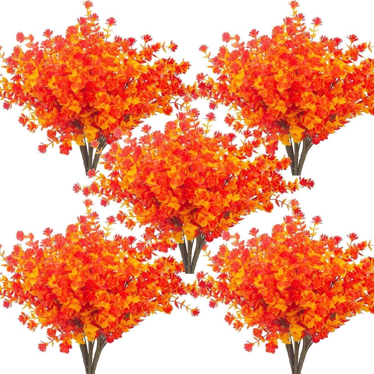 10 Bundles Artificial Fall Flowers Fake Outdoor UV Resistant Plastic Flowers Autumn Artificial Plants for Backyard Window Box Porch Patio Garden Home Christmas Festival Thanksgiving Autumns Decor