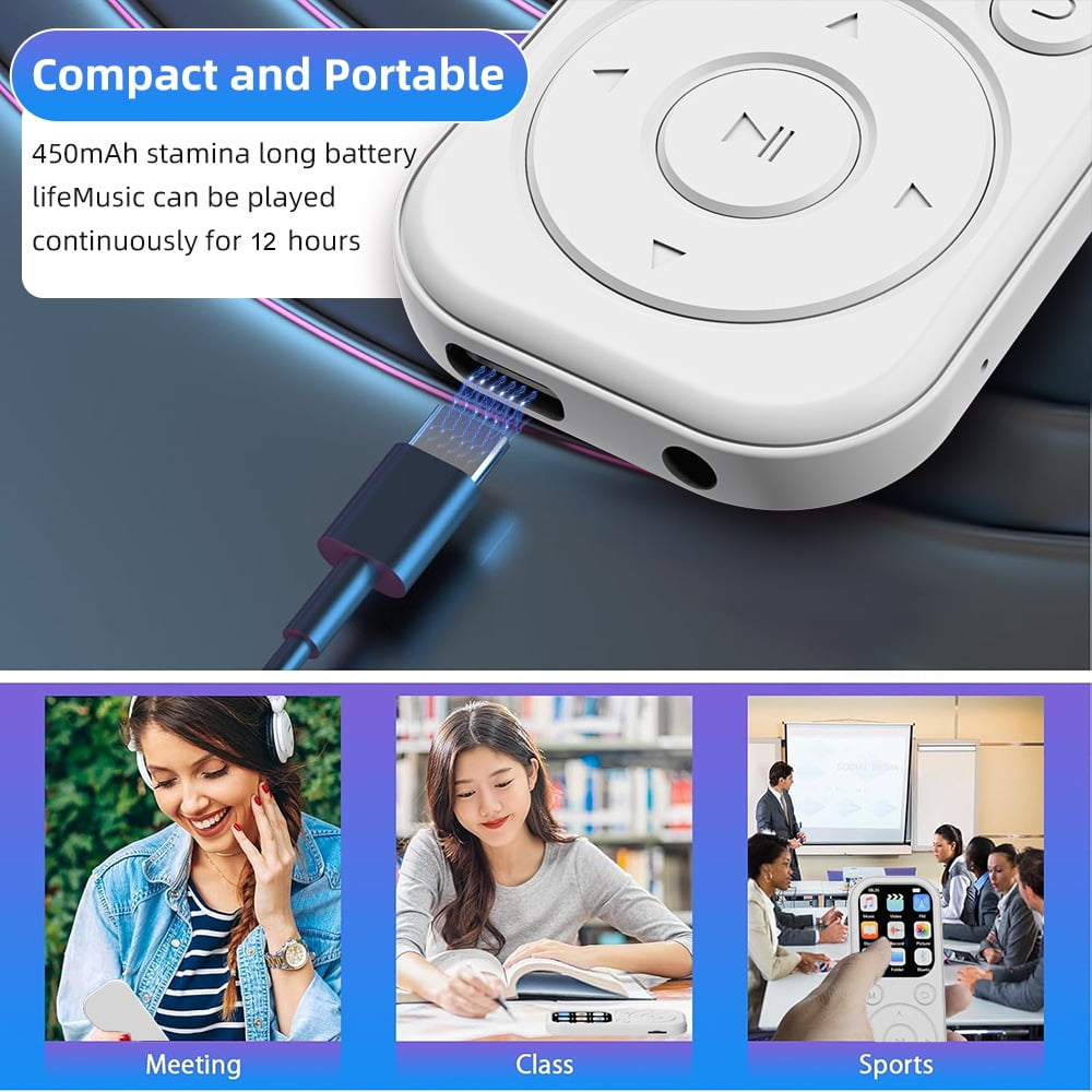 MP3 Player Bluetooth Music Player with 32GB Memory Card Earphone Build-in Speaker/Photo/Video Play/FM Radio/Voice Recorder BT5.4 Portable Music Player Supports up to 128GB for Kids Running Walking