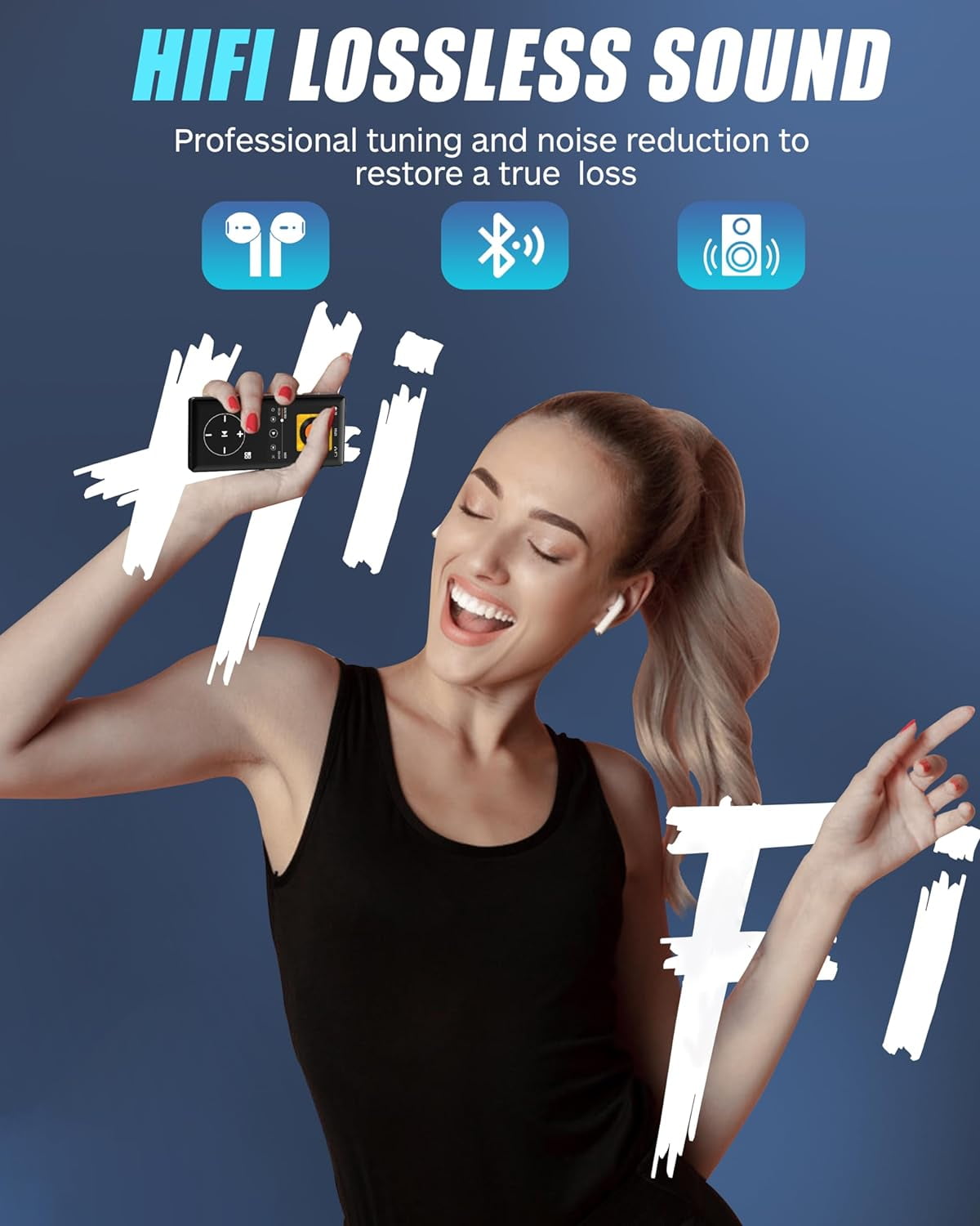 MUSICOZY 96GB MP3 Player with Bluetooth - Portable Mp3 Music Player with HiFi Speaker 2.4 Screen MP3 Player with Voice Recorder FM Radio Touch Buttons Support up to 256GB SD Card For Sports