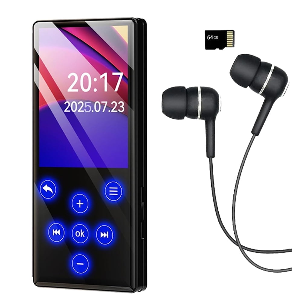 128GB MP3 Player with Bluetooth Portable Lossless Sound Music Player with HD Speaker 2.4 Screen Voice Recorder FM Radio Touch Buttons HiFi MP4 Player Built-in 64GB Support up to 128GB for Walking