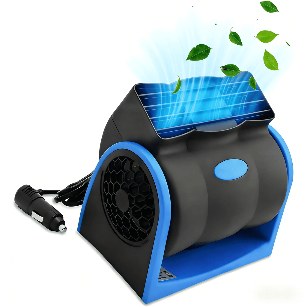 12V Car Dash Fan No Leaf Quiet Cooling Powerful RV Ventilation Squirrel Cage 2 Speed Electric Air Conditioner with Cigarette Lighter Plug for Auto SUV Vehicle Van