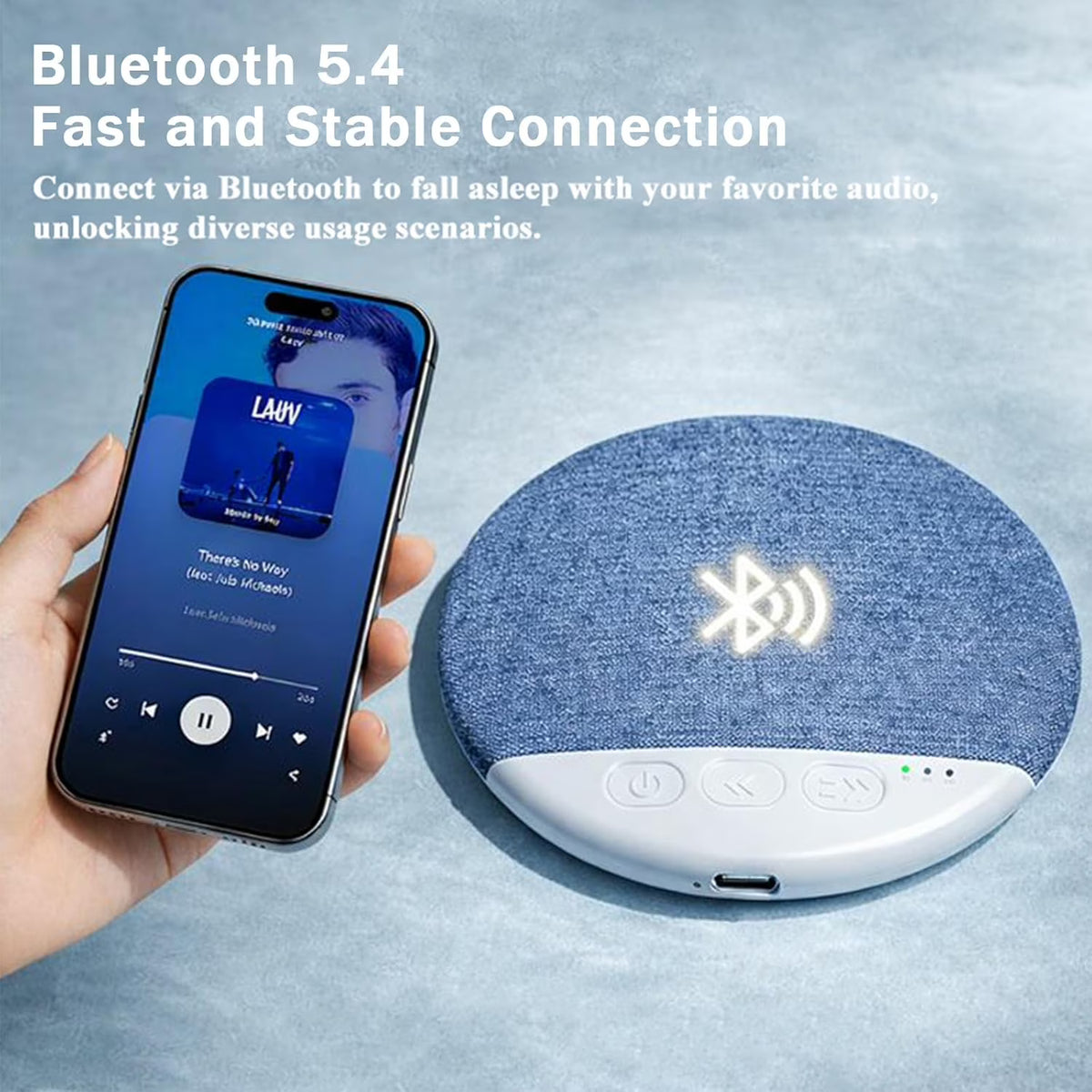 Under Pillow Speaker for Sleeping, 11mm Ultra-Thin Bluetooth 5.4 Pillow Speaker with Hi-Fi Sound & 3 Sleep Timer, Built-in White Noise, 20-48 Hour Battery Life, Blue