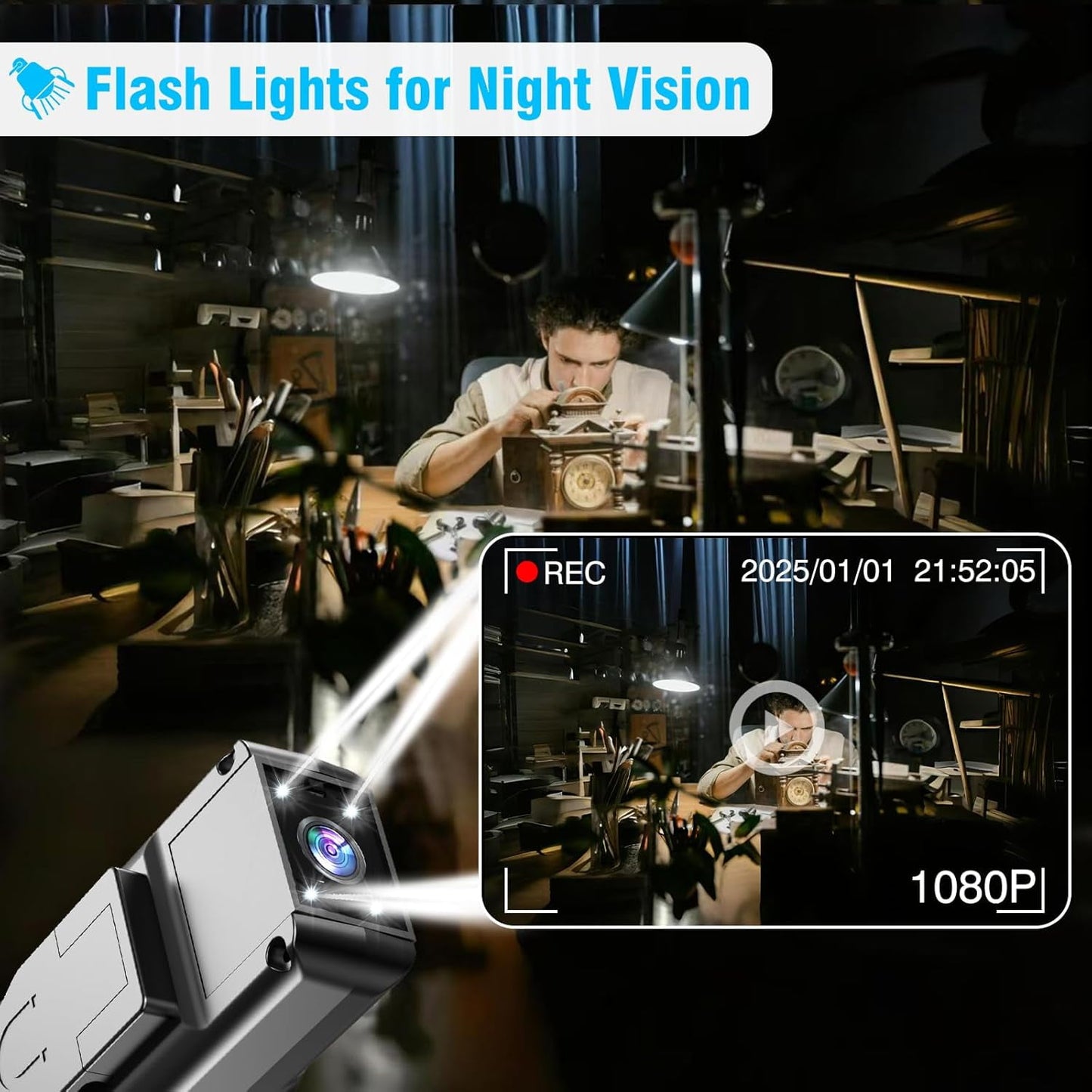 Body Camera with Audio and Video Recording 1080P Bodycam Handheld Video Recorder with 1.3 Screen 180° Rotating Lens 6h Battery 4 Fill Lights Motion Detection for Personal Civilians Travel