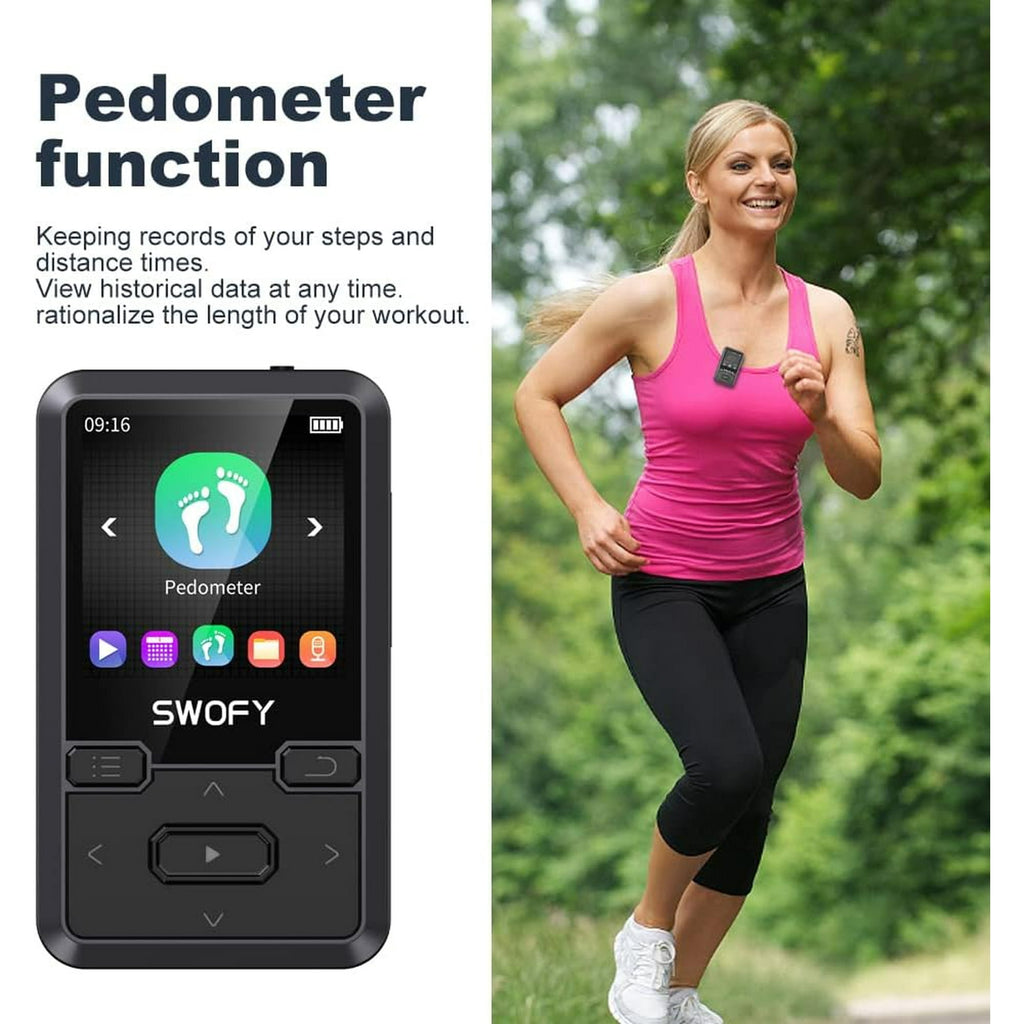 32GB MP3 Player with Bluetooth 5.0 Mini Clip Portable Wearable MP3 Player with FM Radio Recording Children s Music mp3 Player Mp3 Mp4 Player with Pedometer Music Player Support up to 128GB(Black)