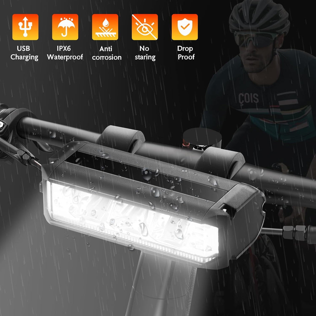 Super Bright Bike Light for Night Riding 2600 Lumen Bright LED Bicycle Light High Beam Low Beam USB Waterproof Rechargeable Bike Headlight and Taillight Set for Mountain MTB Off-Road Cycling