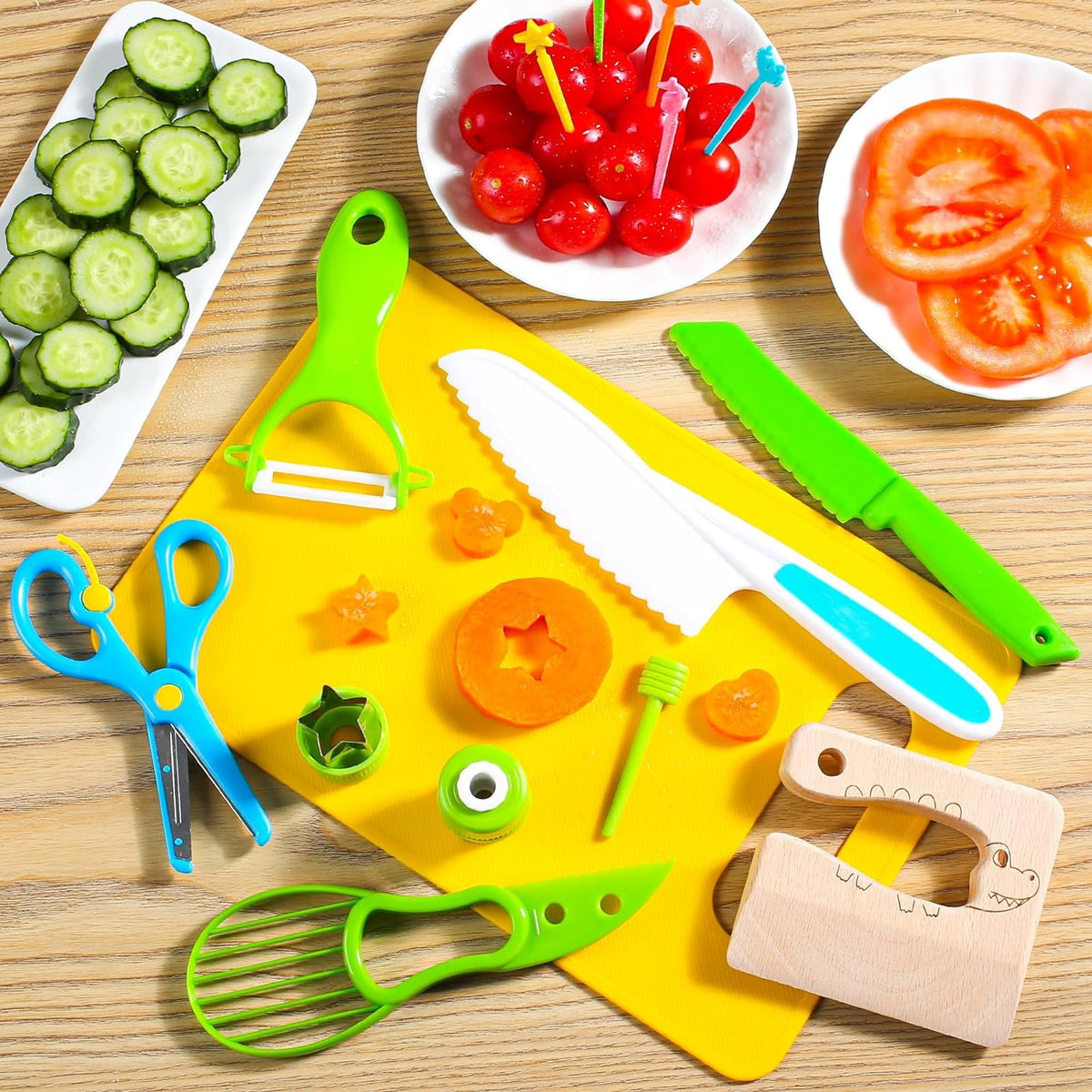 Kids Safe Knife Toys Set Toddler Kitchen Set for Real Cooking 45 PCS Toddler Montessori Kitchen Tool Toy for Girl Boy Age 2-10 Gifts for 2 3 4 5 6 7 8 9 10 Year Old Girl Boy Birthday Christmas