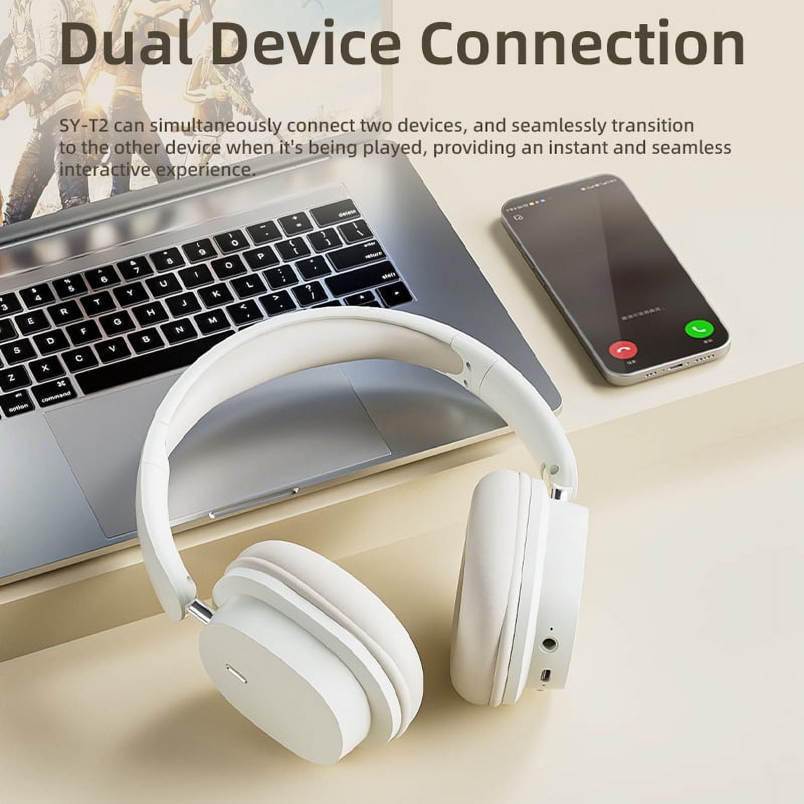 Wireless Bluetooth Headphones Over Ear Hi-Fi Stereo Wireless Headphones Foldable/Wired/Wireless with Microphone/TF Available for TV Travel Home Office Headset Quick Charge 20 Hours Playtime White