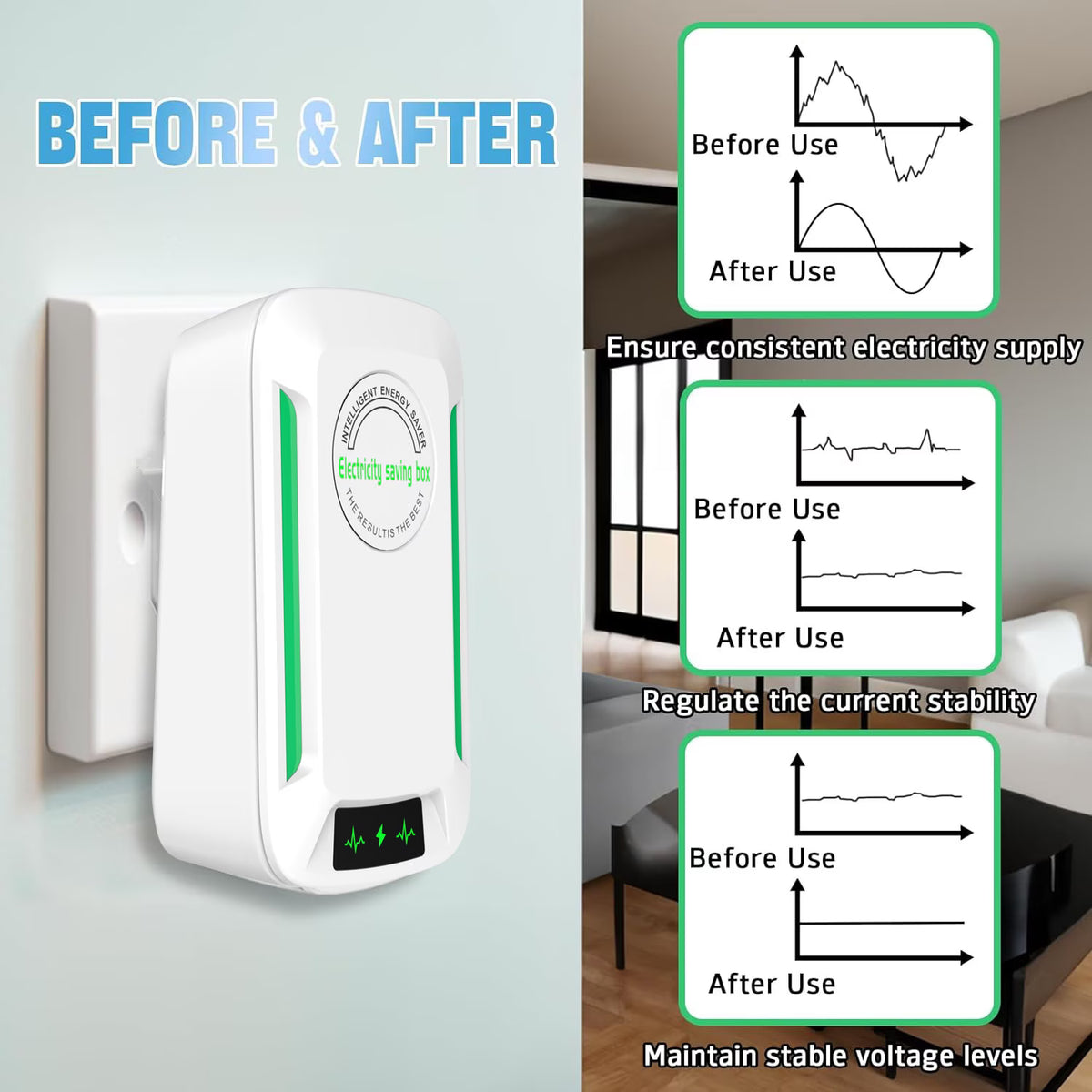Electricity Saving Box, Smart Plug in Energy Saving Device for Household Stable Voltage, Energy Saver Plug to Reduce Electricity Bill for Home & Office, US Plug 90V-250V 60KW, 4Pack
