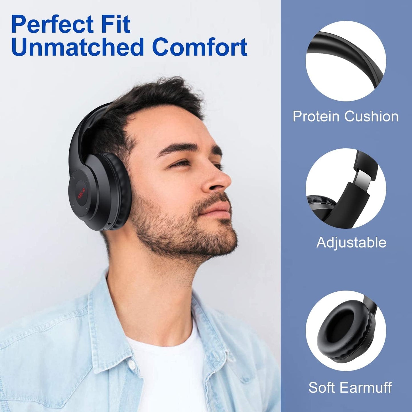 Wireless FM Radio Headphones with Bluetooth Built-in Microphone LED Display Rechargeable & Portable Headphones Soft Ear Muffs FM Headset Radio Receiver for Meeting Works Hiking Jogging