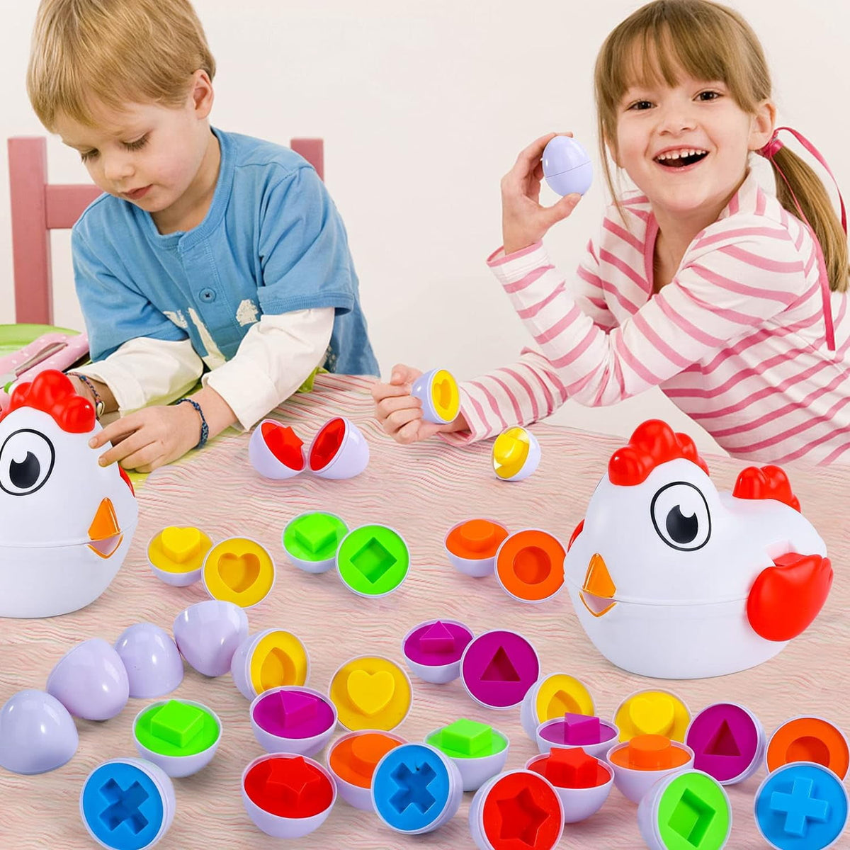 Montessori Toddlers Eggs Toy Color Shape Matching Eggs and Chicken Set Toys Preschool Learning Toys Educational Sorting Easter Eggs Toys Christmas Gift for Kids Boys Girls 1 2 3 4 5 6 Years Kids