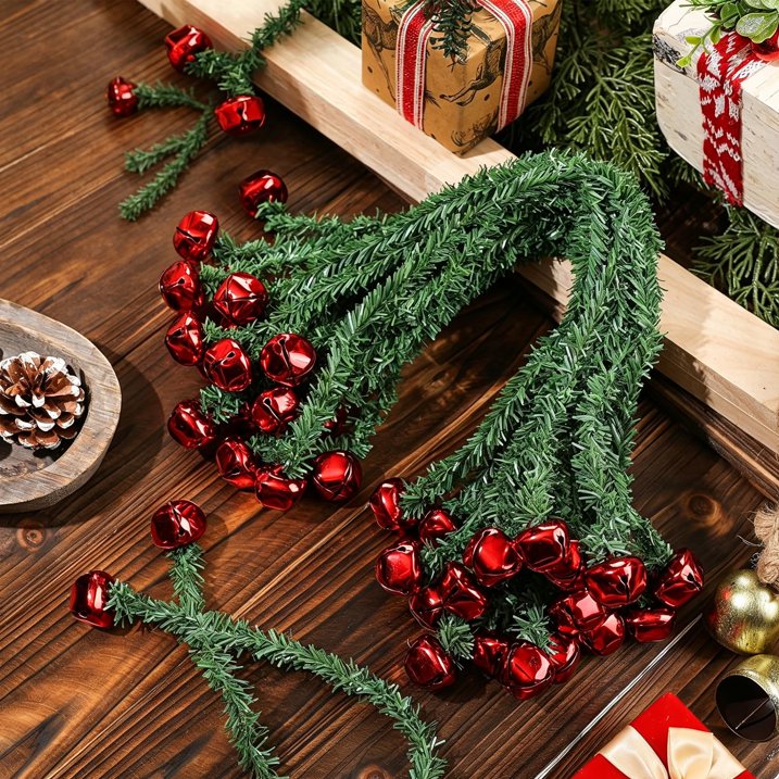 25 Pack Christmas Garland Ties with Bells, 20 Inch Decorative Twist Ties for Garland, Wreath, Stair Railing, Banister, Mantel, Front Door, Reusable Flexible Holiday Christmas Decorating Supplies, Red