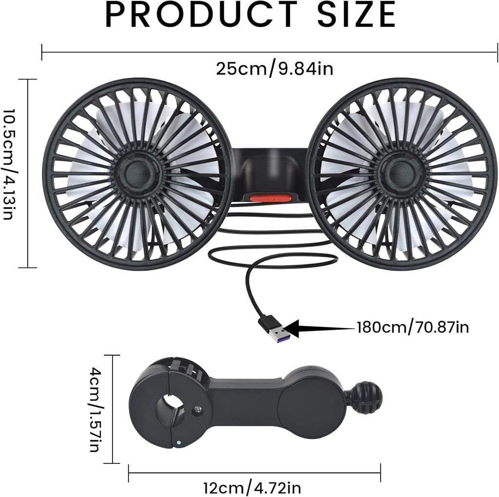 USB Car Cooling Fans for Backseat Dual Head Car Fan for Kids 360° Rotatable Headrest Fans 3-Speed Ultra-Quiet 5V Powerful Electric Air Circulation Fan for SUV Truck Sedan