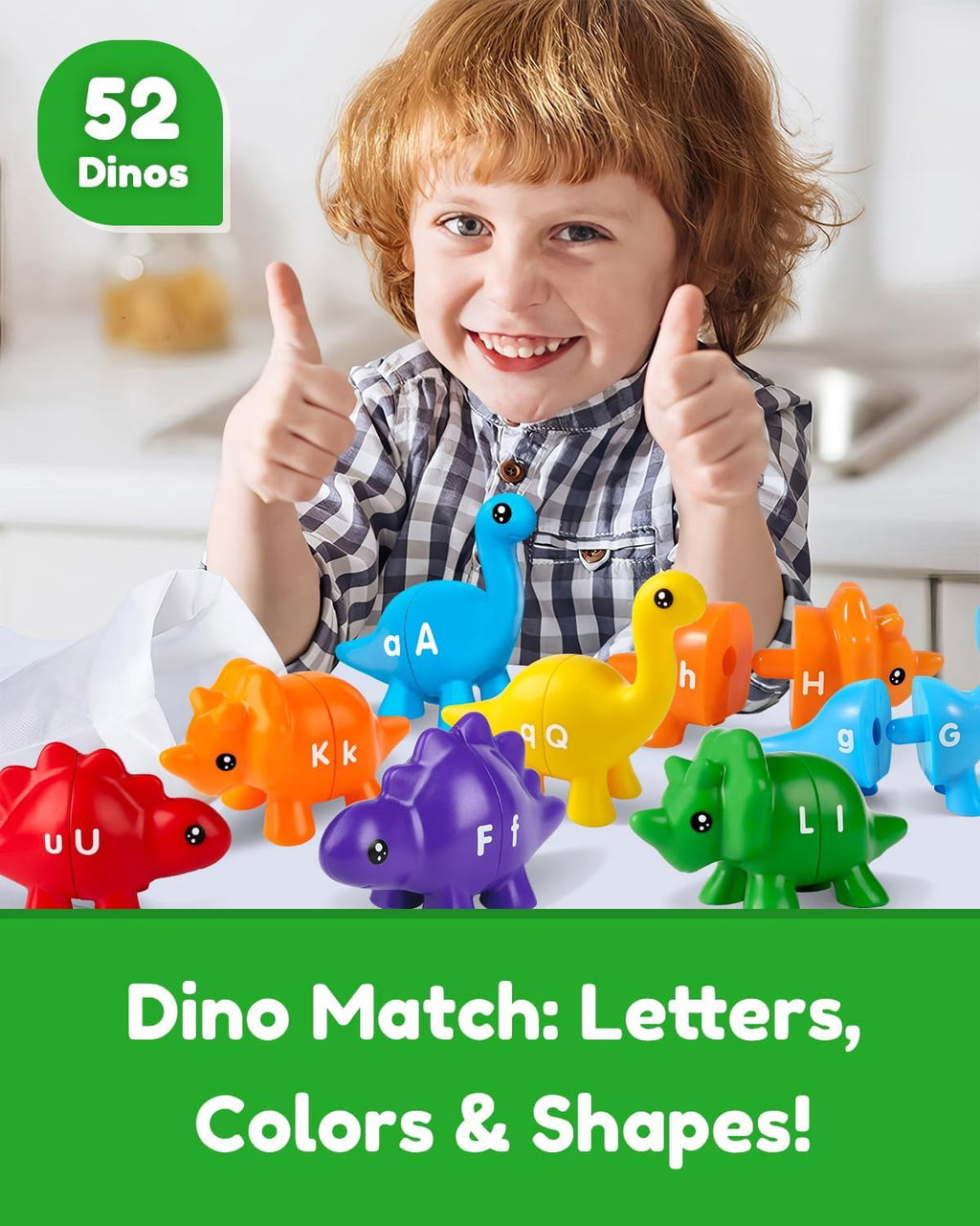 52PCS Baby Learning Toy for 2-5 Matching Letters Dinosaur Toy Montessori ABC Matching Letters Dino Toys Gifts for Toddlers Educational Fine Motor Preschool Learning Toys for 2 3 4 Year Old Boys Girls