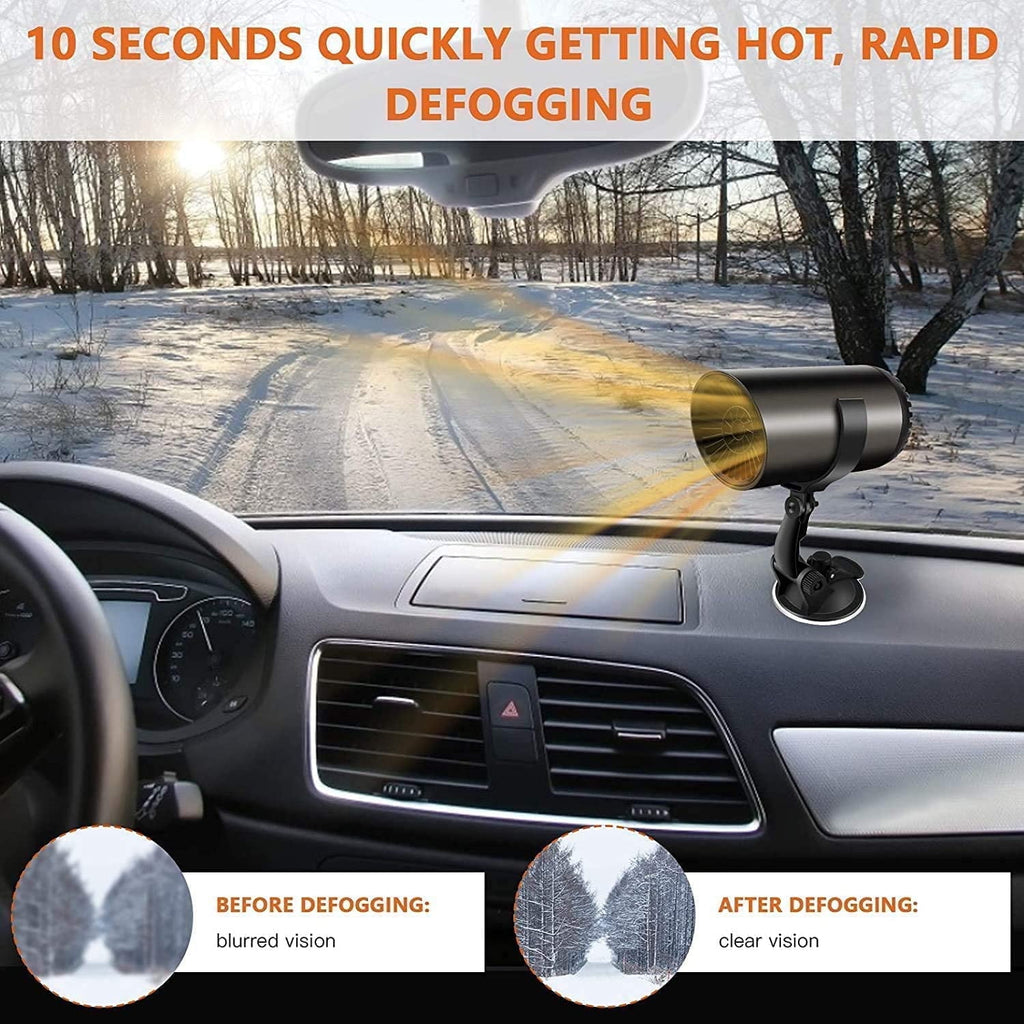 MUSICOZY 2 in1 Car Heater and Cooler 12V 150W Portable Windshield Defogger and Defroster Fast Car Heater Defroster Plug in Automobile Windscreen Fan with Suction Holder for All Cars Black