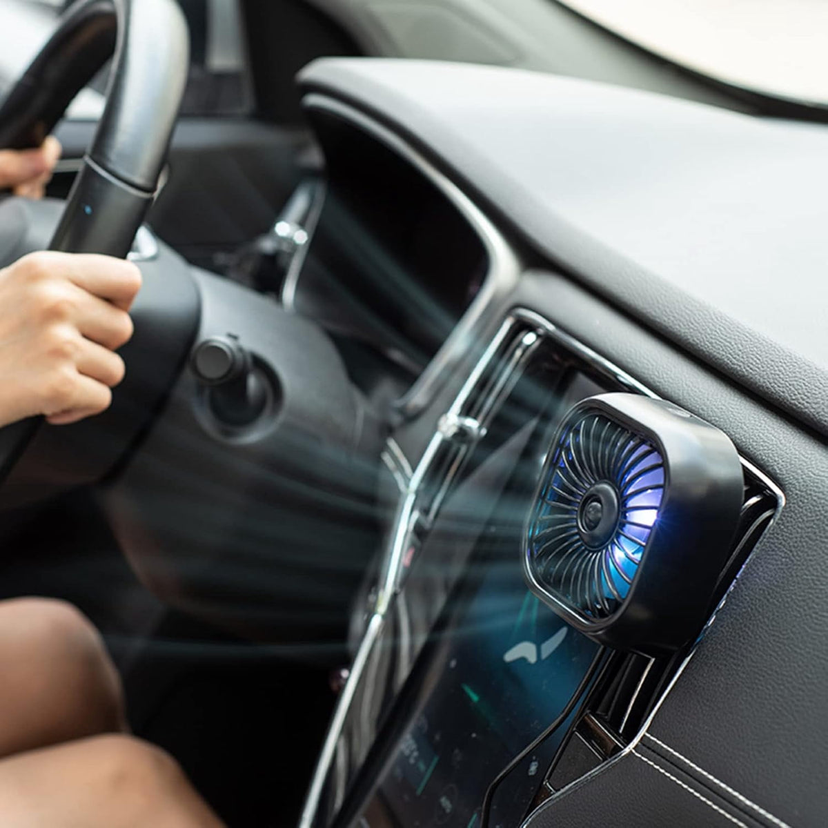 MUSICOZY 2 Pcs Car Cooling Fan Portable USB Cooler Clip Fan for Car Air Outlet Powerful 3 Speed with Color Changing Light Quiet 360 Degree Rotatable Air Circulation Fan for Vehicle Van Truck SUV RV