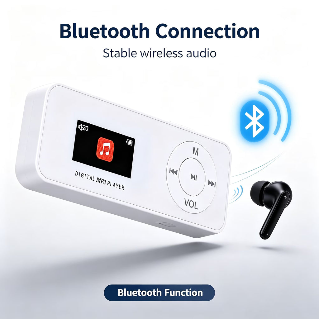 MUSICOZY Bluetooth MP3 Player with Built-in Speaker, 1.1 Inch Mini Digital Music Player, Portable Lossless Audio Player, Support TF Card, Voice Recorder, FM Radio for Students, Running, Travel
