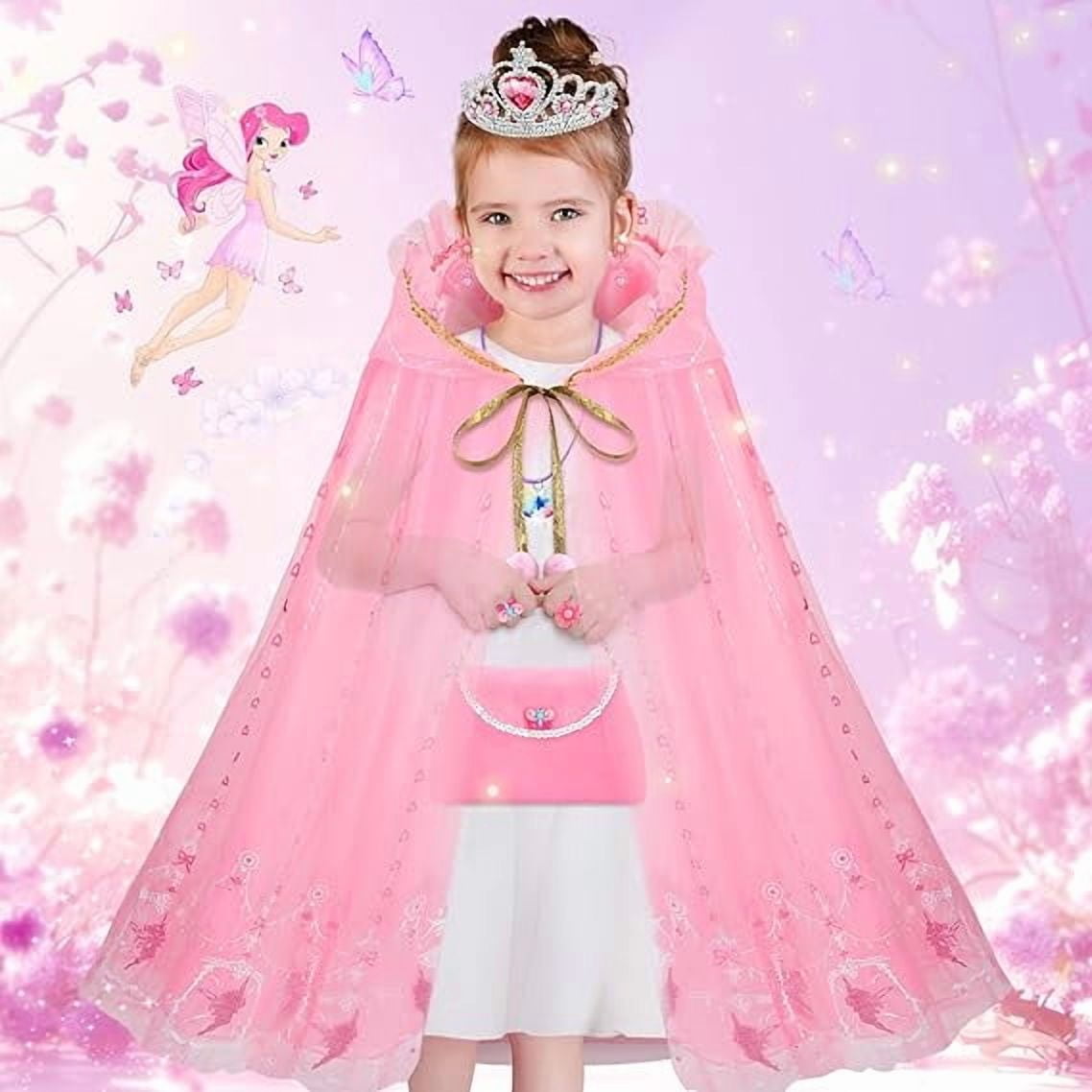 Princess Dress up Toys for Girls kids Costume Props for Halloween Christmas Little Girls Princess Cape Sets Princess Costume Set with crown Jewelry Gloves Magic Wand for Girls 4-7 Year Old Gifts