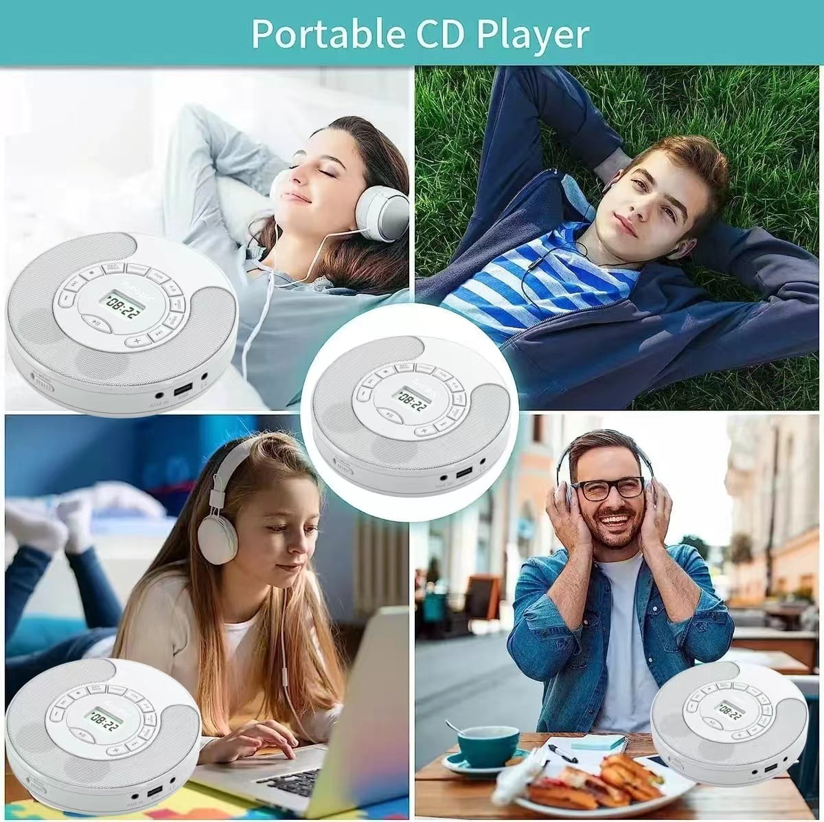 Portable CD Player with Bluetooth Rechargeable Walkmans CD Player for Car Built-in Speaker Bluetooth Transmitter A-B Repeat and Speed+/- Personal CD Player with Headphone Jack AUX Cable Best Gift