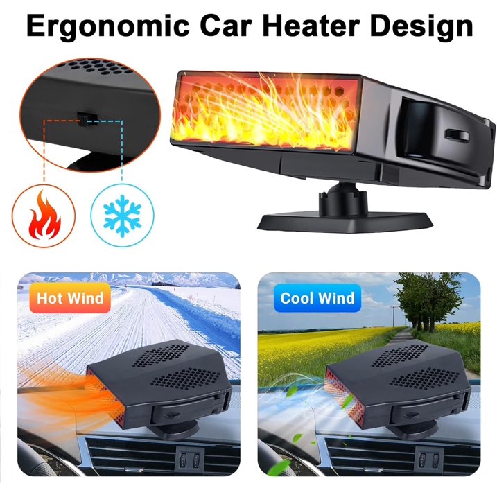 MUSICOZY Portable Car Heater 12V 200W Portable Car Heater and Defroster 360-Degree Rotation 2-in-1 Fast Heating Cooling Fan Car Windshield Defogger and Defroster with Smoke Igniter for All Cars Black