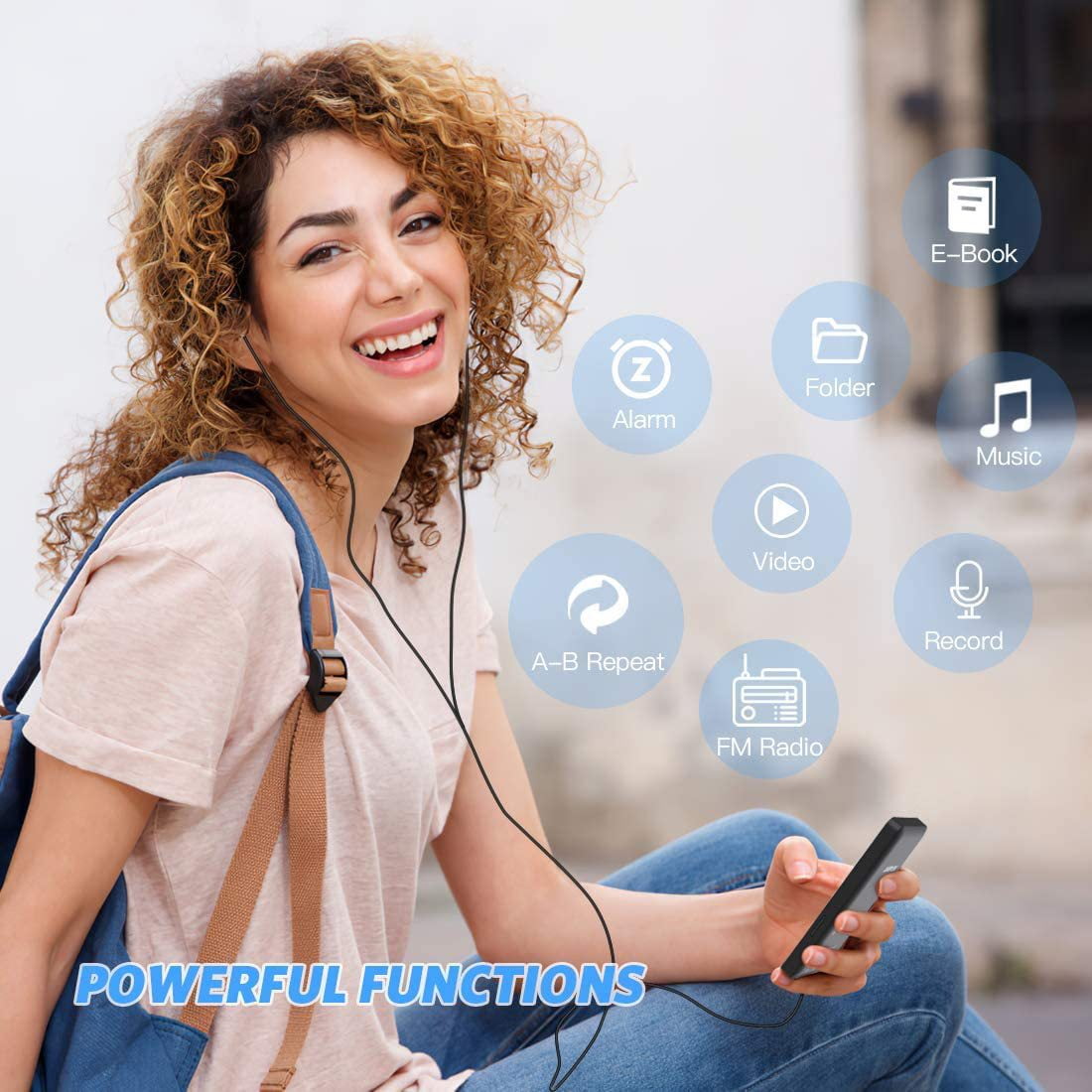 MP3 Player Music Player with 64GB Micro SD Card Earphone Build-in Speaker/Photo/Video Play/FM Radio/Voice Recorder/E-Book Reader Supports up to 128GB for Kids Running Walking