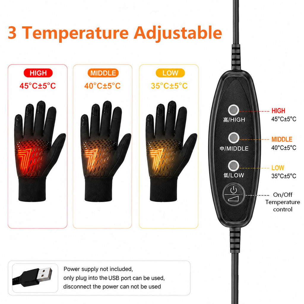 Heated Gloves for Men Women, Winter Electric USB Heated Gloves Mitten Hand Warmer Touchscreen Gloves Waterproof Touch Thermal Insulated Heated Gloves for Working Skiing Hiking Cycling