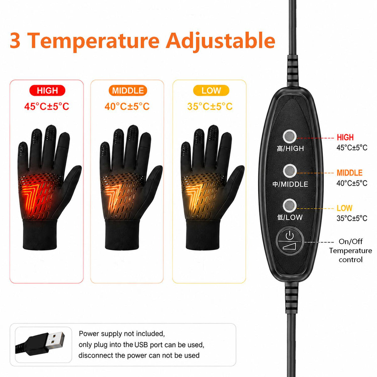 Heated Gloves for Men Women, Winter Electric USB Heated Gloves Mitten Hand Warmer Touchscreen Gloves Waterproof Touch Thermal Insulated Heated Gloves for Working Skiing Hiking Cycling