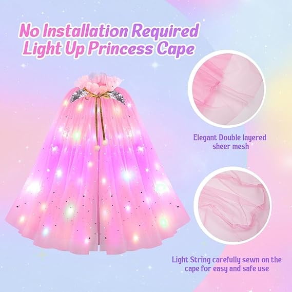 LED Princess Dress Up kids Costume Props Halloween Christmas 11Pcs Fairy Princess for Toddler Girls Costume Sets Cape Wand Headband Tutu Skirt Jewelry New Year Gifts for Girls 3 4 5 6 7 8 Year Old