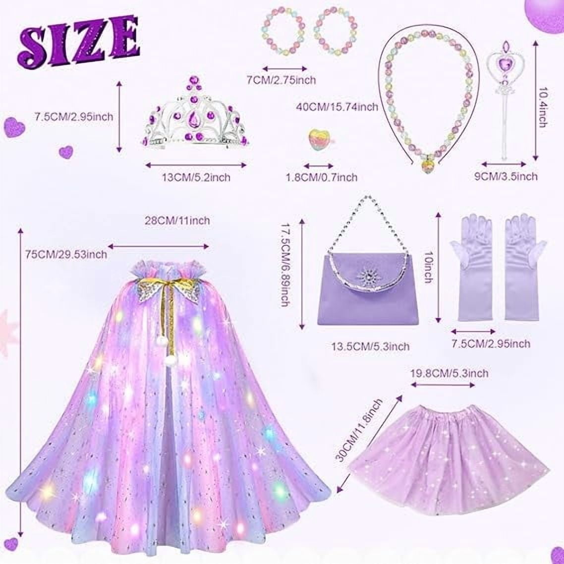 LED Princess Dress Up kids Costume Props Halloween Christmas 11Pcs Fairy Princess for Toddler Girls Costume Sets Cape Wand Headband Tutu Skirt Jewelry New Year Gifts for Girls 3 4 5 6 7 8 Year Old